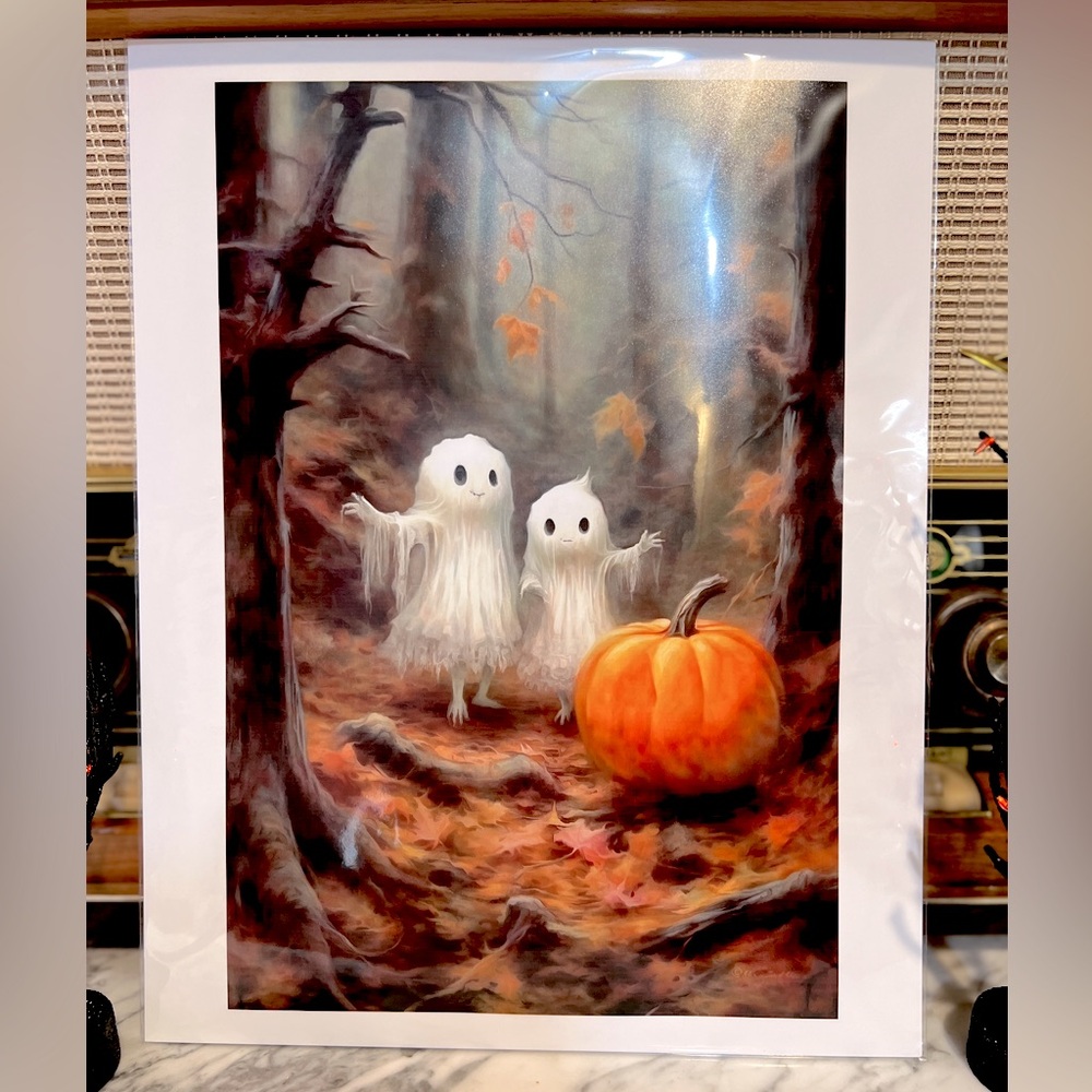 ✨NEW🎃Halloween Fall Cute Smiling Ghosts Poster 11x14👻